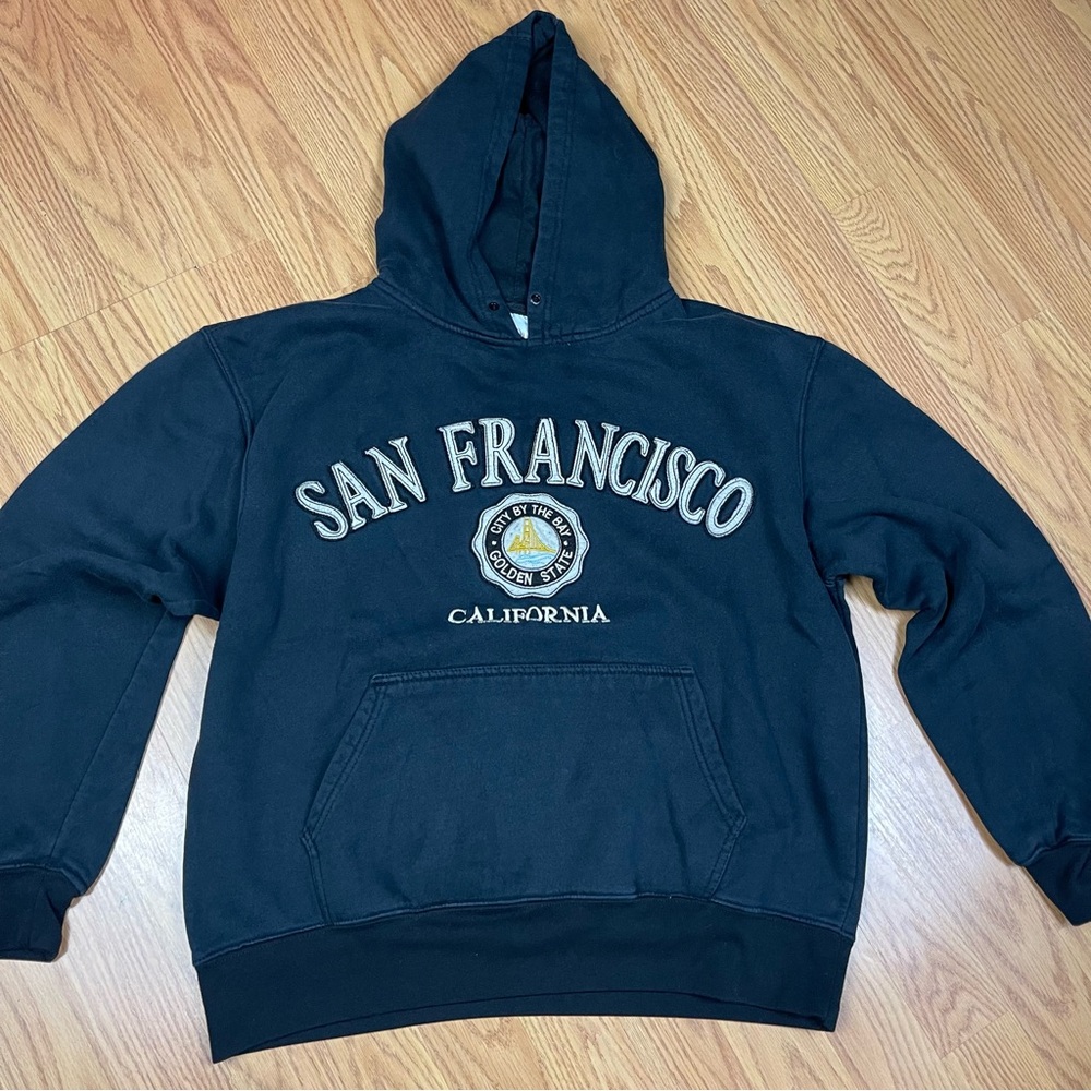 Vintage Dimco Apparel San Francisco Black Embroidered Hoodie Size Medium